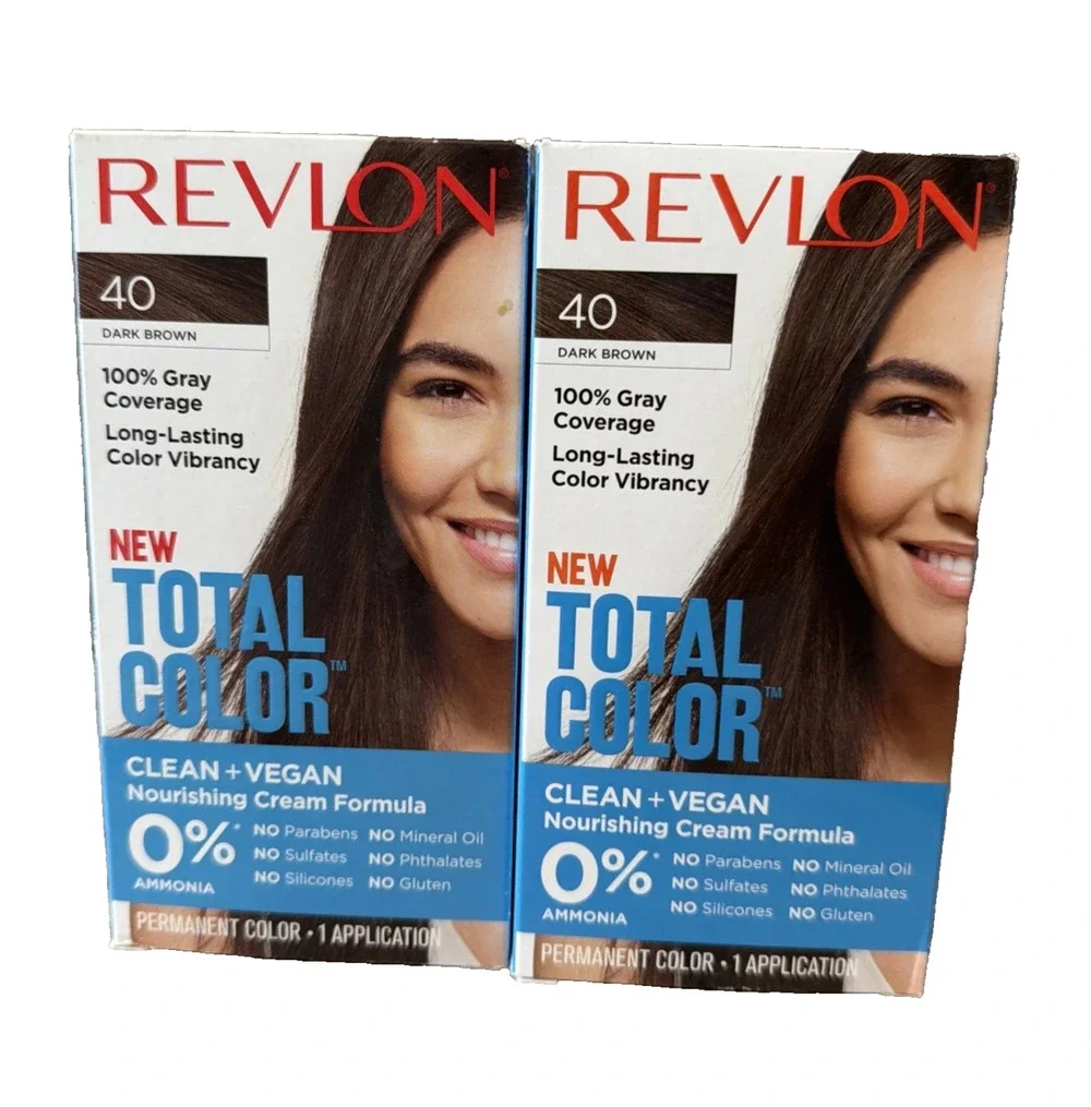 2x Revlon Total Color Permanent Hair Dye 40 Dark Brown, Clean & Vegan, Rare, HTF